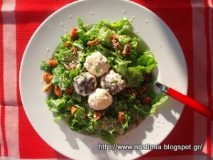 Πράσινη σαλάτα με σύκα και τυρομπαλάκια βρώμης-Salad with figs and feta balls