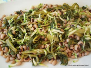 Λουβιά με λάχανα - Black eyed peas with silverbeet